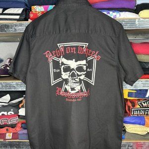 Debil On Wheels Doodoobeat Moto Biker Button Up Shirt